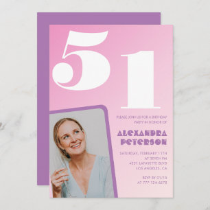 Convites de aniversário de 51 ruas, cor-de-rosa, R