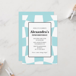 Convites de aniversário de 52 anos em azul xadrez 