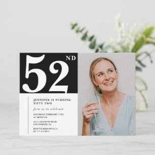 Convites de aniversário de 52 anos em foto preto e
