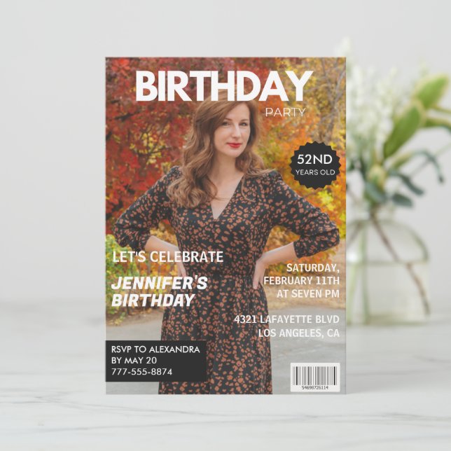 Convites de aniversário de 52 anos modernos Revist (Em pé/Frente)
