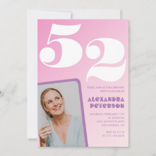 Convites de aniversário de 52 anos rosa Foto retrô