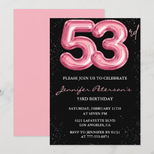 Convites de aniversário de 53 anos Black Pink Balã