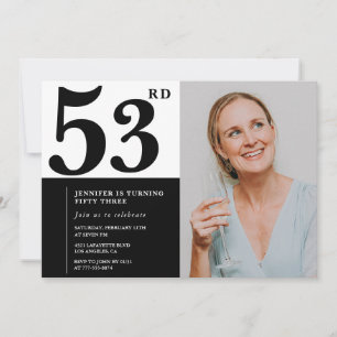 Convites de Aniversário de 53 Anos com Foto Preto