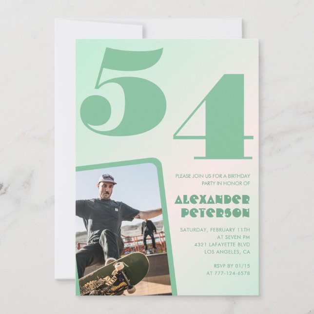 Convites de aniversário de 54 anos gradiente verde (Frente)