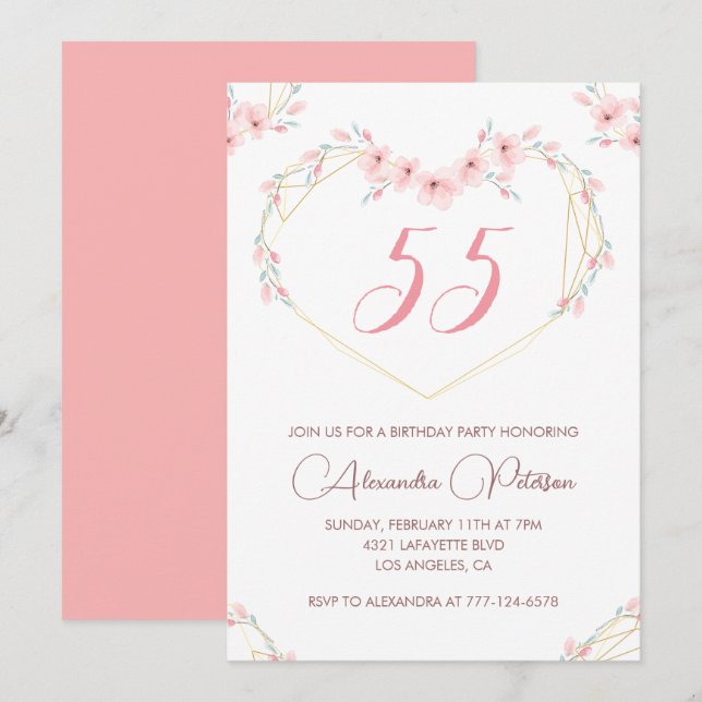convites de aniversário de 55 anos Boho Floral Ele (Frente/Verso)