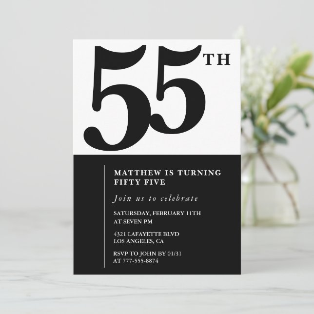 Convites de aniversário de 55 anos Elegantes Simpl (Em pé/Frente)