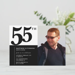 Convites de aniversário de 55 anos preto Elegante