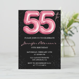 Convites de aniversário de 55 anos rosa Balão Glam