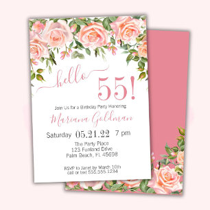 Convites de Aniversário de 55 Anos Rosa Floral Mod