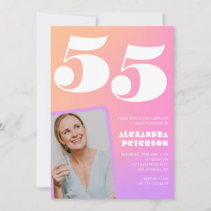 Convites de aniversário de 55 anos Rosa Foto Retro