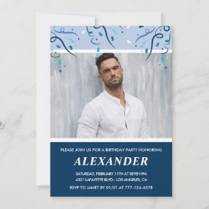 Convites de aniversário de 56 anos azuis navy com