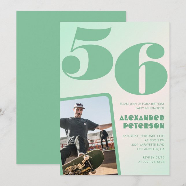 Convites de aniversário de 56 anos gradiente verde (Frente/Verso)