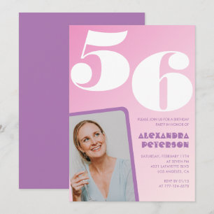 Convites de aniversário de 56 anos Pink Groovy Ret