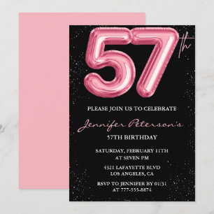 Convites de aniversário de 57 anos Black Pink Balã