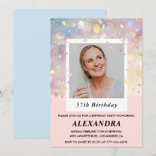 Convites de aniversário de 57 anos com foto de con