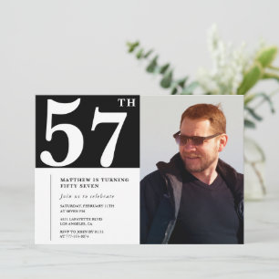 Convites de aniversário de 57 anos Preto e Branco 