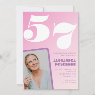 Convites de aniversário de 57 anos rosa Foto retrô