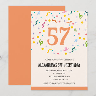 Convites de aniversário de 57 anos Simple Confetti