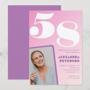 Convites de aniversário de 58 anos Pink Groovy Fot