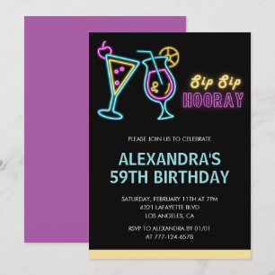 Convites de aniversário de 59 anos preto Cocktail 