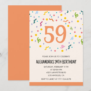 Convites de aniversário de 59 anos Simple Confetti