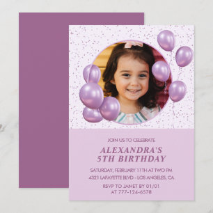 convites de aniversário de 5 anos Balões Foto Roxo