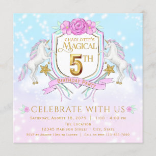 Convites de Aniversário de 5 anos de Unicórnio par