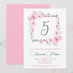 Convites de aniversário de 5 anos elegantes Floral