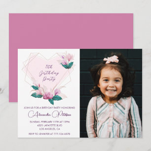 Convites de aniversário de 5 anos elegantes Floral