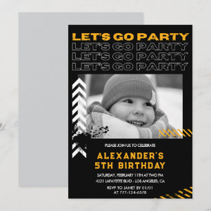 Convites de aniversário de 5 anos preto Menino Fot
