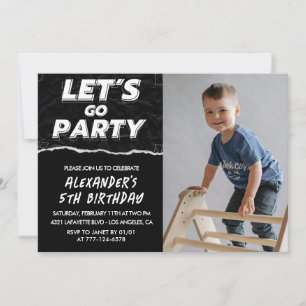 Convites de aniversário de 5 anos preto Menino Fot