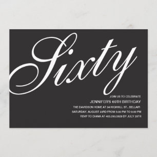 Convites de Aniversário de 60 anos Preto e Branco