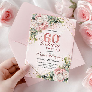Convites de Aniversário de 60 anos Rose Gold Botan
