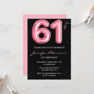 Convites de aniversário de 61 anos Black Pink Balã