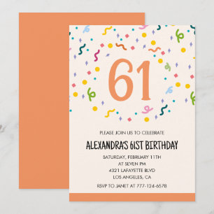 Convites de aniversário de 61 anos Simple Confetti