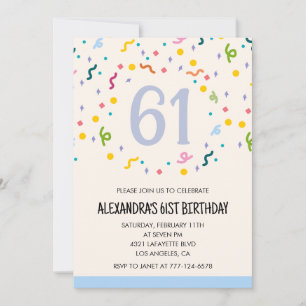 Convites de aniversário de 61 anos simples Confett