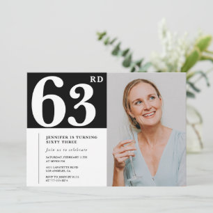 Convites de aniversário de 63 anos com foto preto