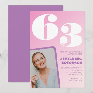 Convites de aniversário de 63 anos Pink Groovy Fot