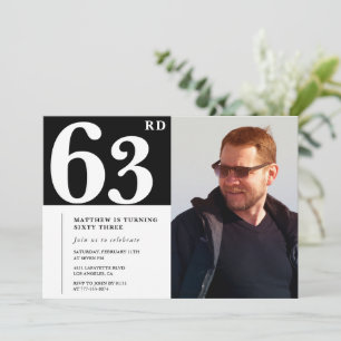 Convites de aniversário de 63 anos Preto e Branco 