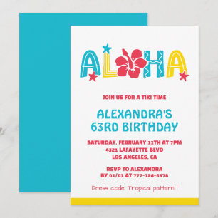 convites de aniversário de 63 anos Tropical Aloha