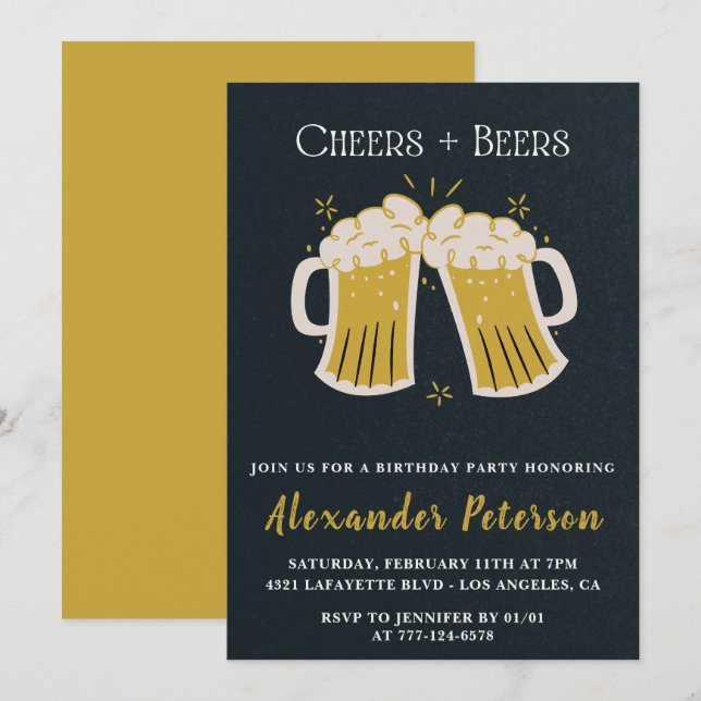 convites de aniversário de 64 anos Cheers Beers Ru (Frente/Verso)