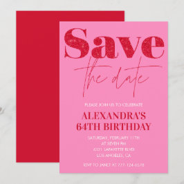 Convites de aniversário de 64 anos Chic Pink Save