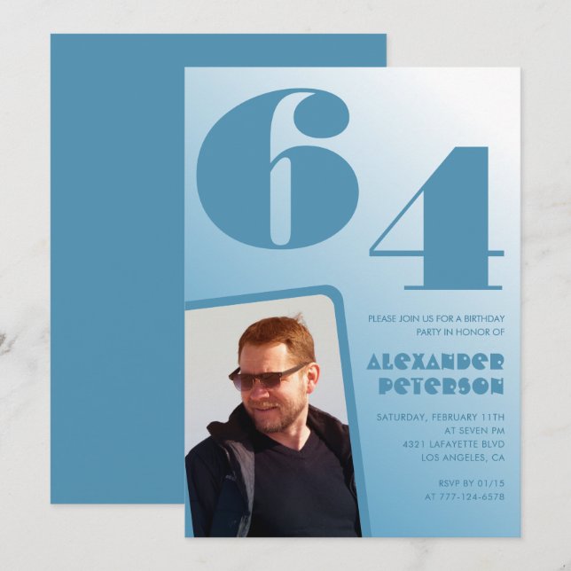 Convites de aniversário de 64 anos com gradiente d (Frente/Verso)