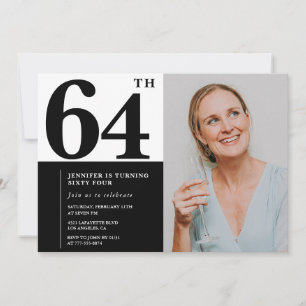 Convites de Aniversário de 64 Anos Foto Preto e Br