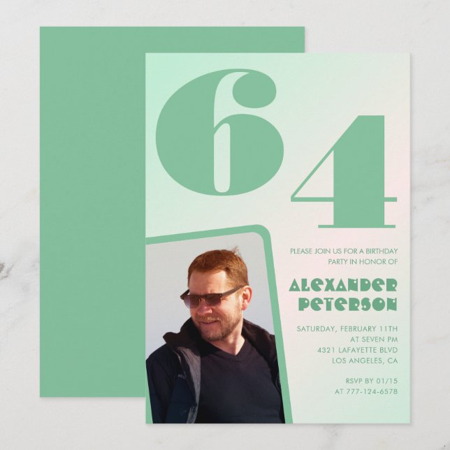 Convites de aniversário de 64 anos para gradiente  (Frente/Verso)