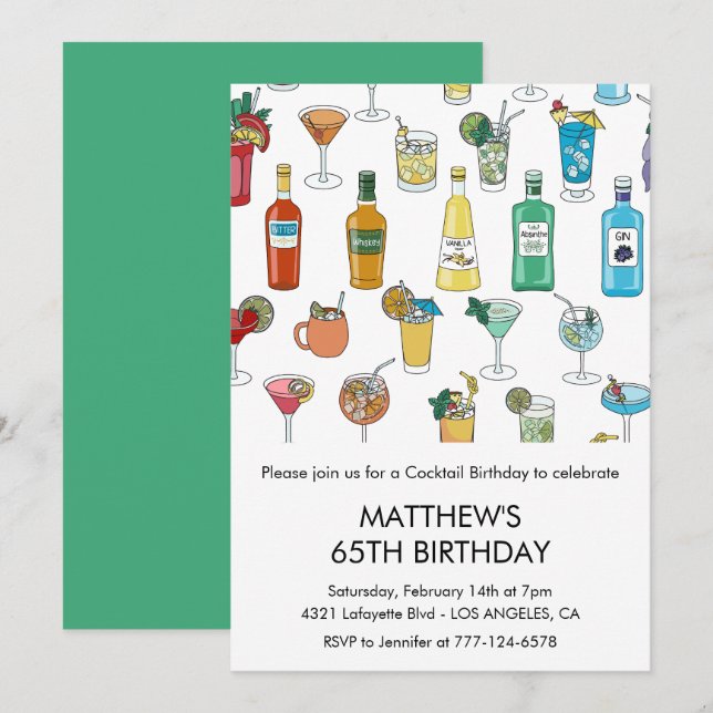 convites de aniversário de 65 anos Cocktail Contem (Frente/Verso)
