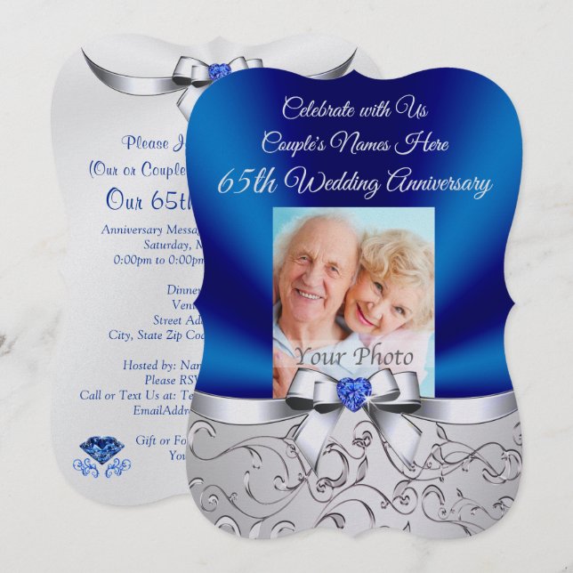 Convites de Aniversário de 65 Anos de Casamento Pe (Frente/Verso)