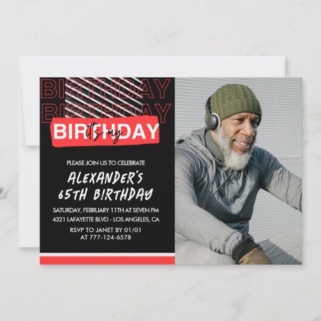 convites de aniversário de 65 anos Homens Festa Fo (Frente)
