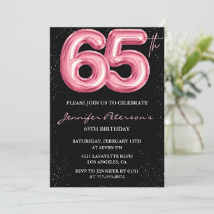 Convites de aniversário de 65 anos preto Balão Gla