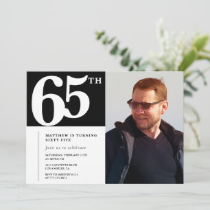 Convites de aniversário de 65 anos Preto Moderno C